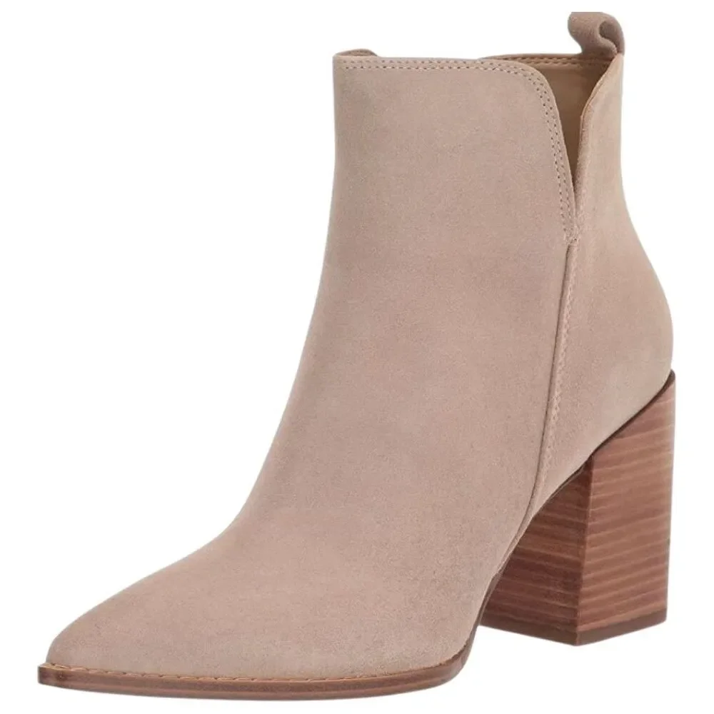 Nine West Women's Birds Taupe Suede Ankle Boots Block Heel Pointed Toe Size 9.5M